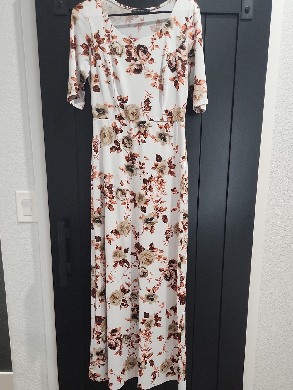 Mikarose Cream Maxi Dress with Brown & Tan Floral Print